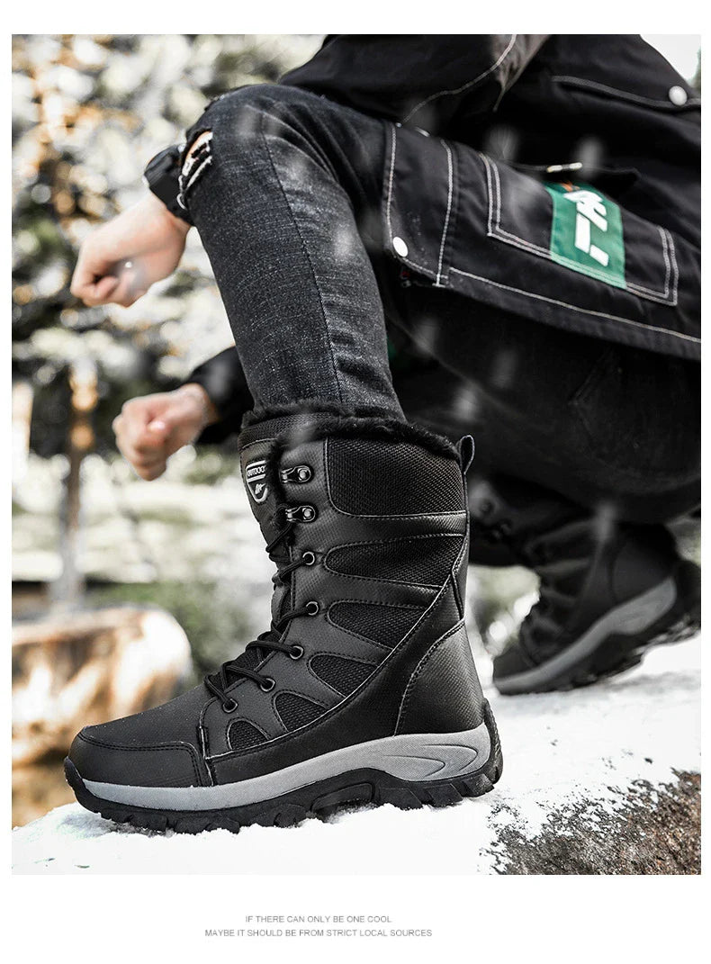 Rugged and insulated winter boots designed for the adventurous British man, featuring a durable, water-resistant outer shell and a flexible, supportive design.