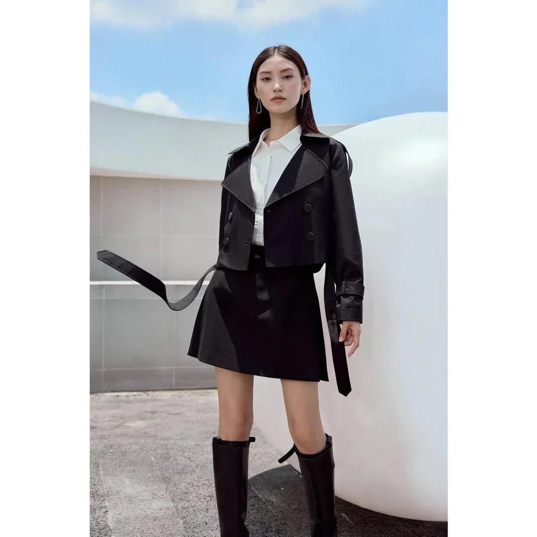 Autumn/Winter High Waist Casual Shorts Skirt in Coffee colour, featuring a flattering A-line silhouette and chic tiered zipper detail