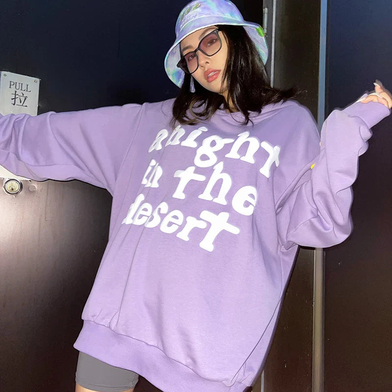 Trendha Two-Tone Hooded Sweatshirt with Star Print in Purple