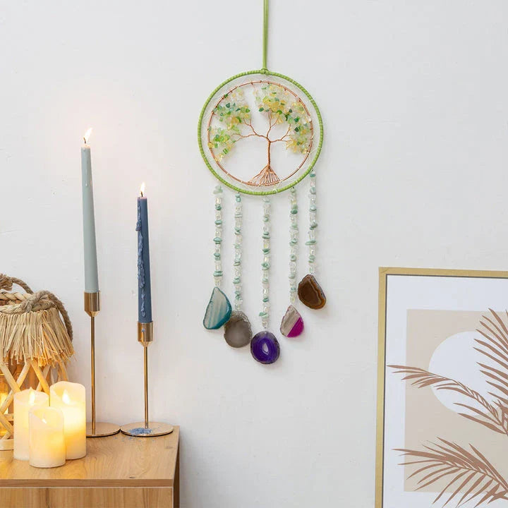 Mesmerising Moon Agate Crystal Pendant Dream Catcher with a stunning array of colourful agate crystals
