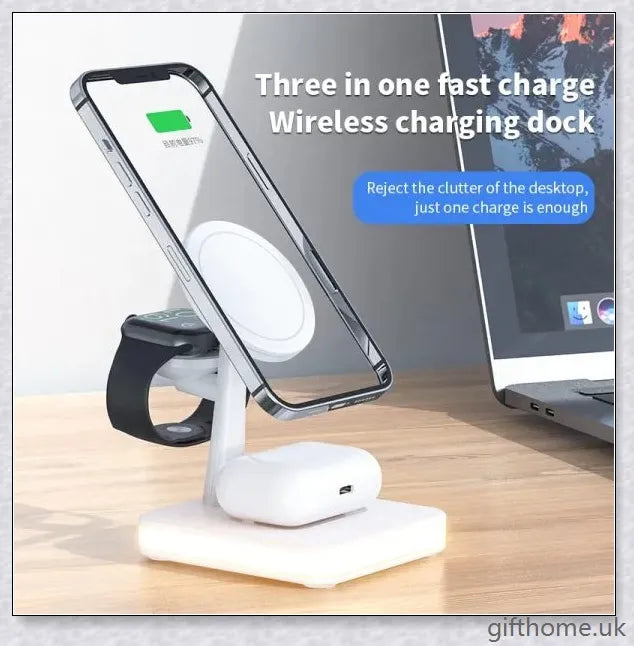 Premium 4-in-1 magnetic wireless charging dock for desks and travel, supporting simultaneous charging of up to 4 devices in black or white