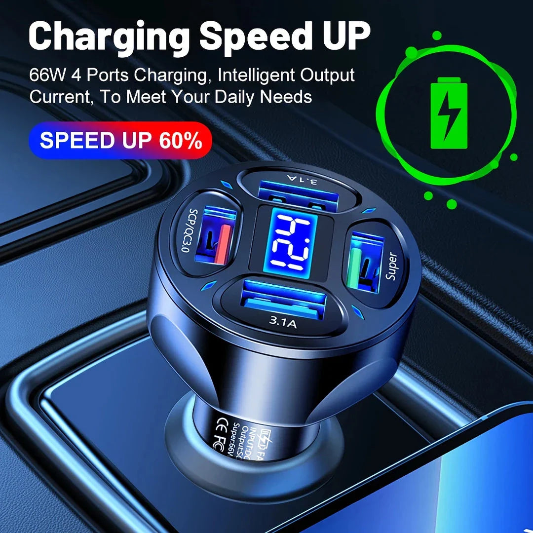Trendha 3-Port USB Car Charger with Quick Charge 3.0 technology for fast, efficient charging on the road