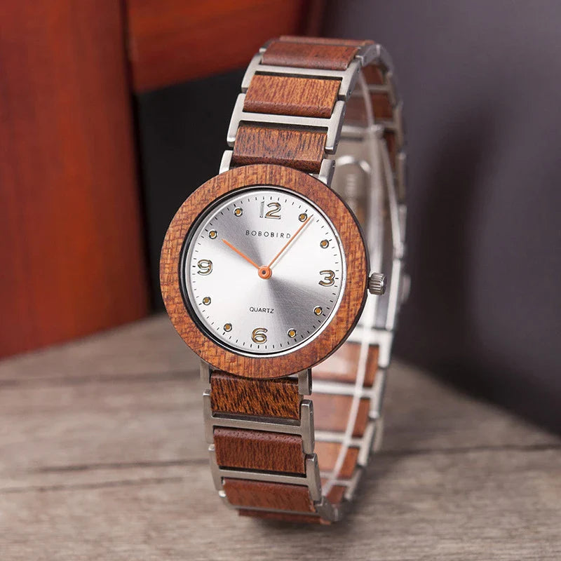 Premium British-made quartz wood watch with waterproof stainless steel construction and mineral-strengthened glass mirror