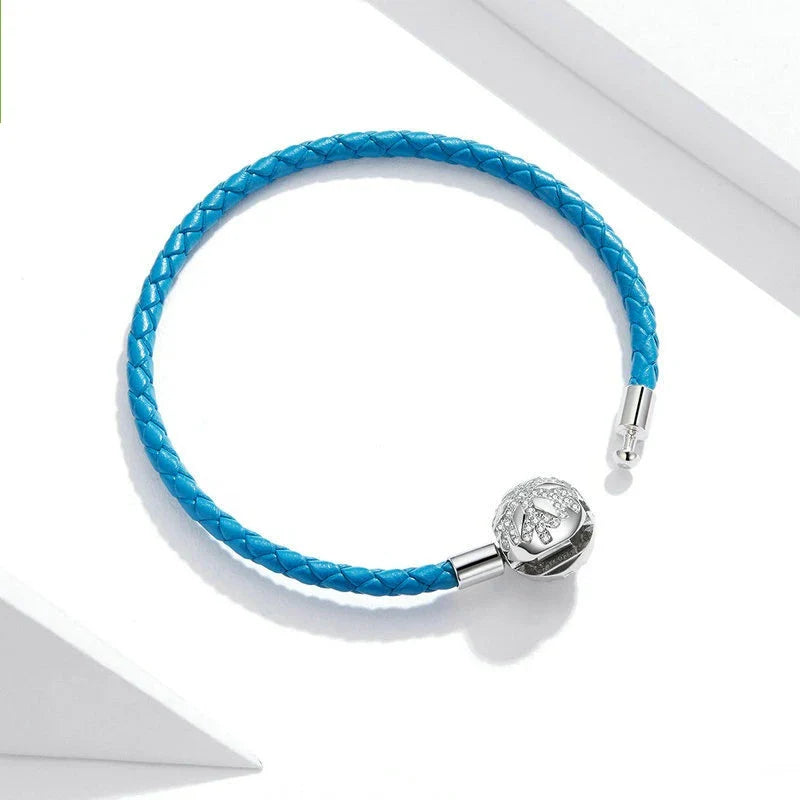 925 Silver Braided Blue Leather Rope Bracelet - Elegant and Adjustable Accessory with Buckle Closure