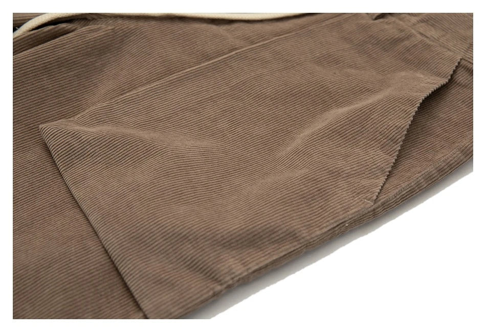 Retro corduroy straight-leg casual trousers for men in khaki and navy blue colours