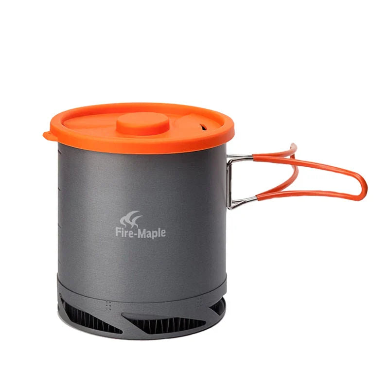 Compact 1L Heat Exchanger Pot for Efficient Outdoor Cooking - Durable, Portable, and Comprehensive Camping Cookware Set