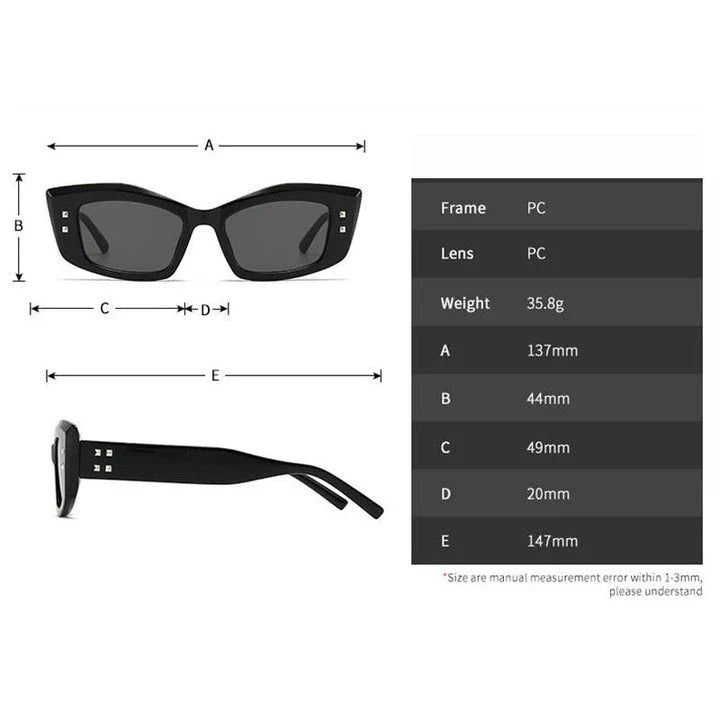 Retro cat eye sunglasses with rivet details, offering a stylish and protective eyewear solution.