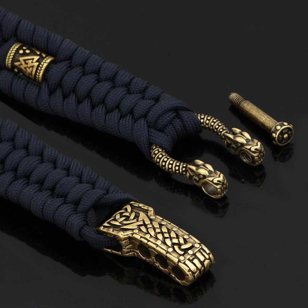 Stainless steel Viking bracelet with spinning rune beads in antique bronze finish