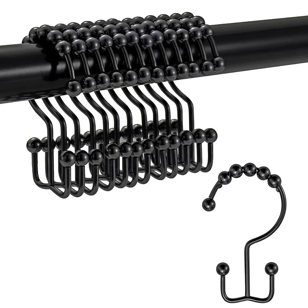 Premium 12-Pack Metal Double Glide Shower Curtain Hooks in Nickel Finish