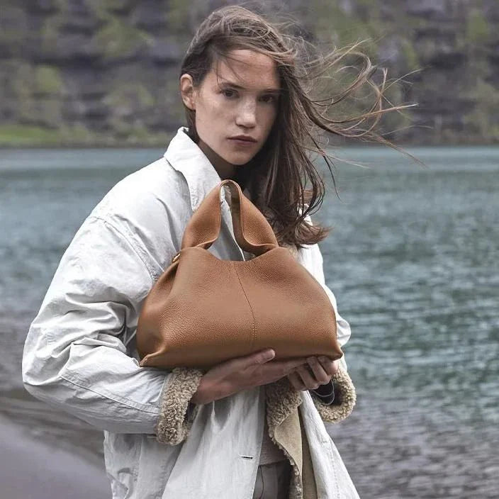Sophisticated ruched pleated PU leather tote bag in beige, grey, and black colours