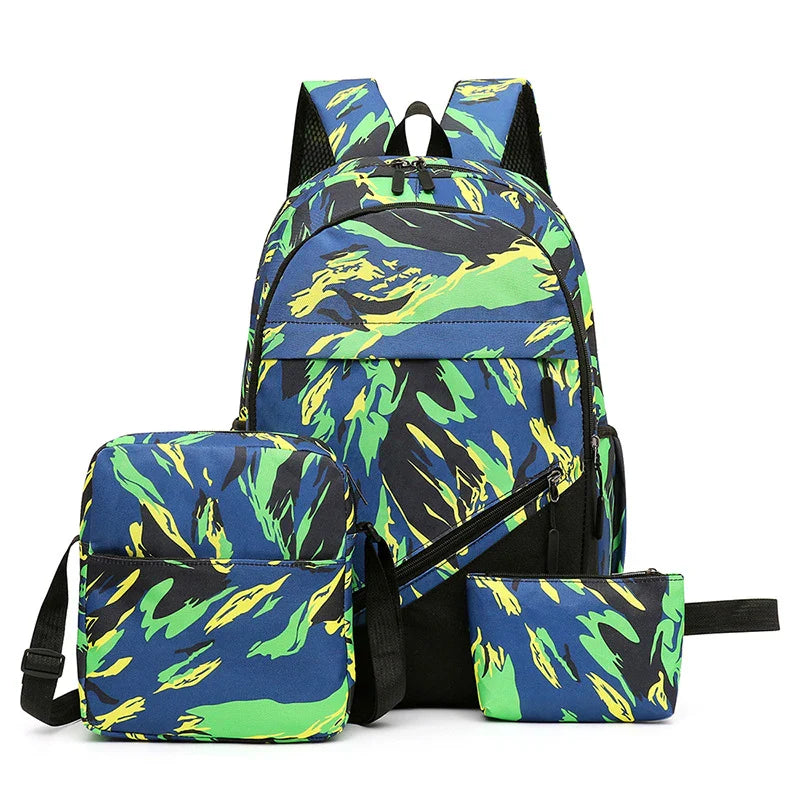A durable, breathable Canvas Camouflage Backpack with multiple pockets and a spacious main compartment, perfect for outdoor adventures.