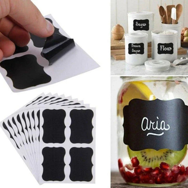 Premium black label decorative stickers for labeling and organizing jars, bottles, and other glassware in the kitchen or home decor