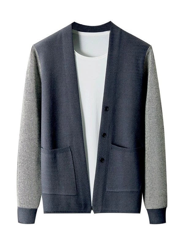 Men's knitted jumper with contrast sleeves, made from premium wool-blend fabric for superior quality and comfort.