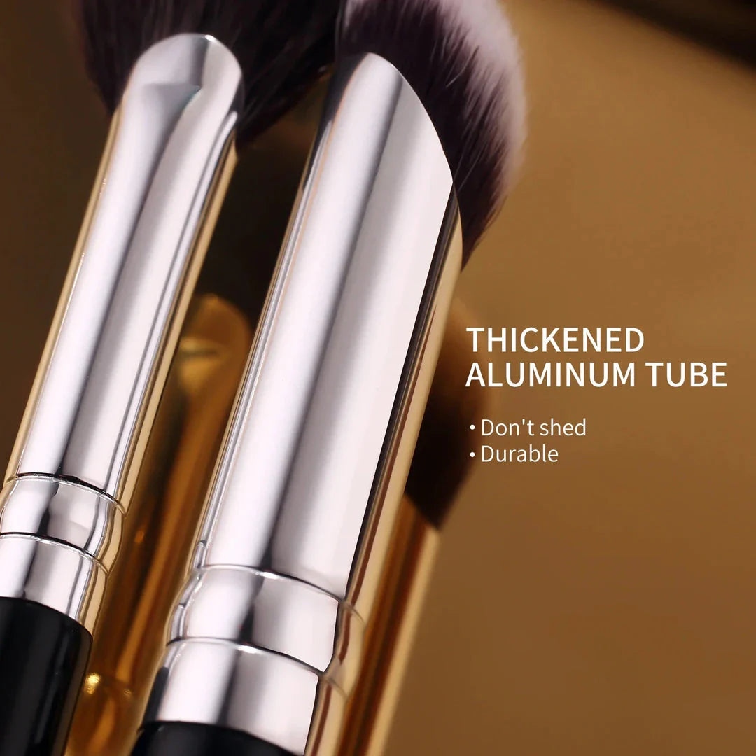 Set of 15 professional eye makeup brushes in a sleek black design, including brushes for brows, lashes, eyeliner, and eyeshadow blending.