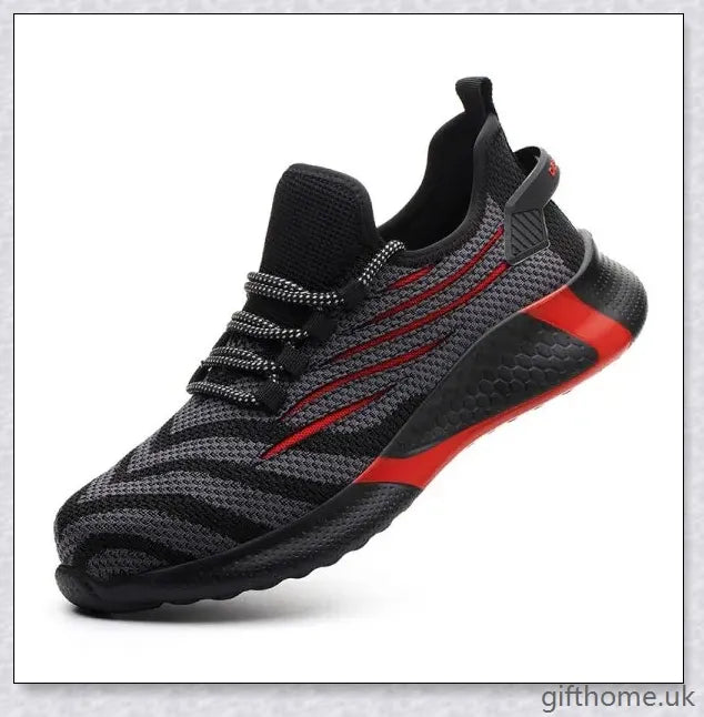 Pair of anti-smashing and anti-piercing sneakers with a flying woven upper and lightweight EVA sole, offering superior protection and comfort.