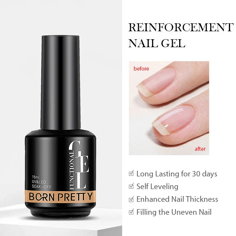 Premium 15ml Base and Top Coat Reinforcement Gel for creating salon-quality nail art designs at home