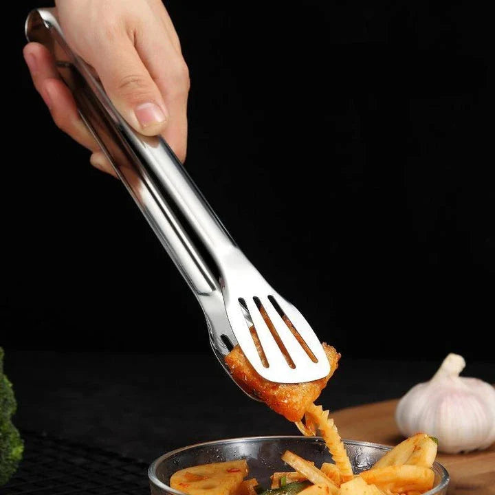 Premium 304 stainless steel BBQ tongs with ergonomic non-slip grip for durable and versatile grilling and cooking