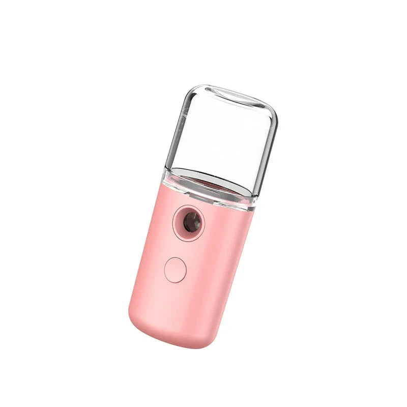 Compact USB Powered Nano Facial Mist Sprayer in pink colour for deep hydration and a radiant glow