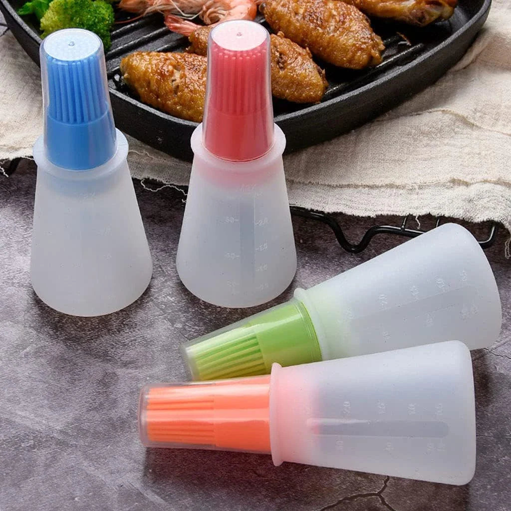 Silicone basting brush set in green colour, designed for easy and precise application of sauces, oils, and marinades during cooking