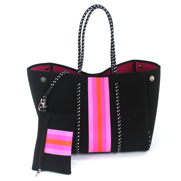 A neoprene beach bag in a stylish design, perfect for British summer adventures at the coast
