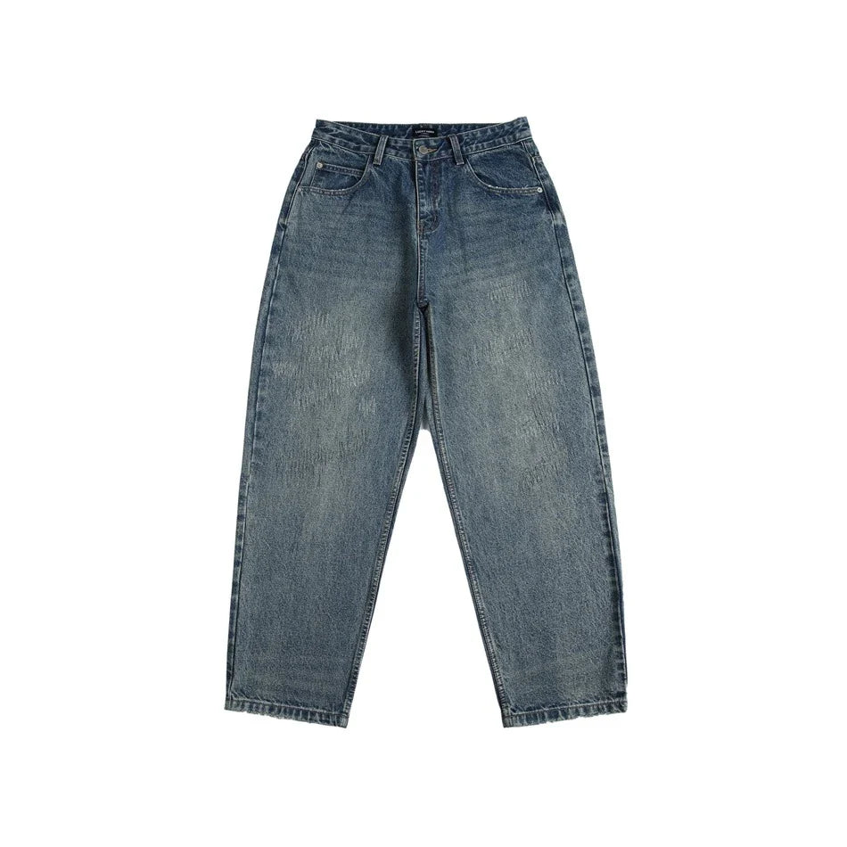 Autumn New Retro Loose Jeans in dark blue colour with straight-leg silhouette and premium cotton fabric