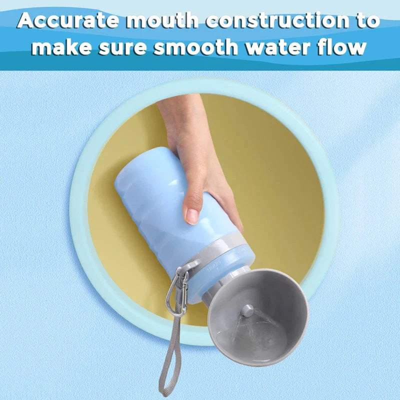 Portable dog water bottle with foldable drinking cup bowl, made of durable and food-grade plastic for safe hydration on walks, hikes, and outdoor activities.