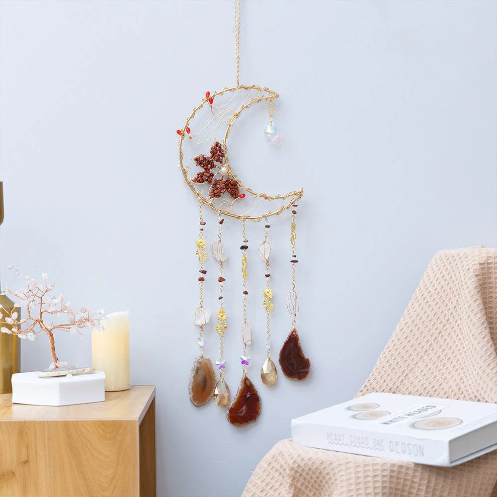 Mesmerising Moon Agate Crystal Pendant Dream Catcher with a stunning array of colourful agate crystals