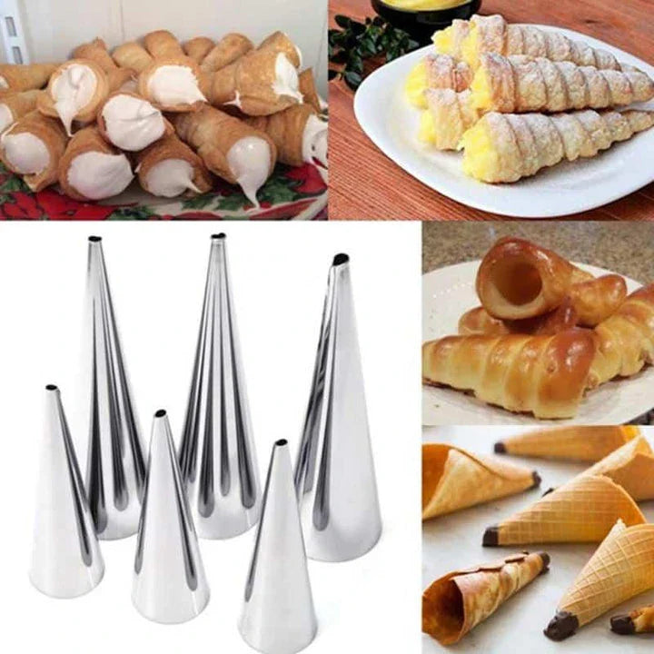 Premium stainless steel croissant baking tubes in a set of 5, perfect for creating bakery-quality pastries at home