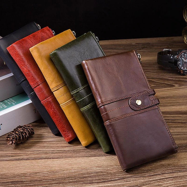 Trendha Premium Cowhide Leather Wallet with Multiple Card Slots and Secure Zipper Compartment