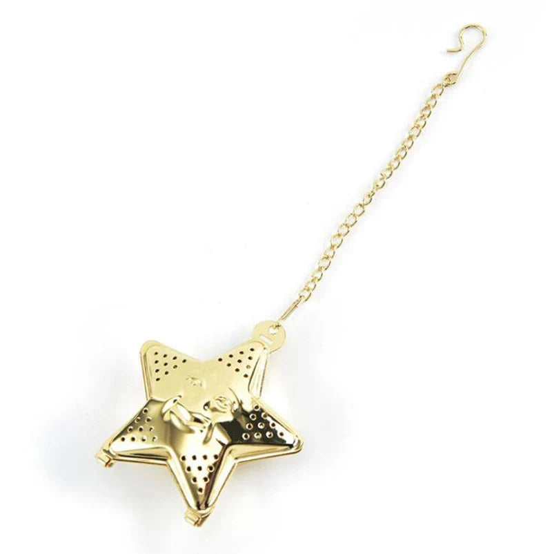 Adjustable stainless steel star-shaped tea infuser for brewing loose leaf tea with hanging mechanism