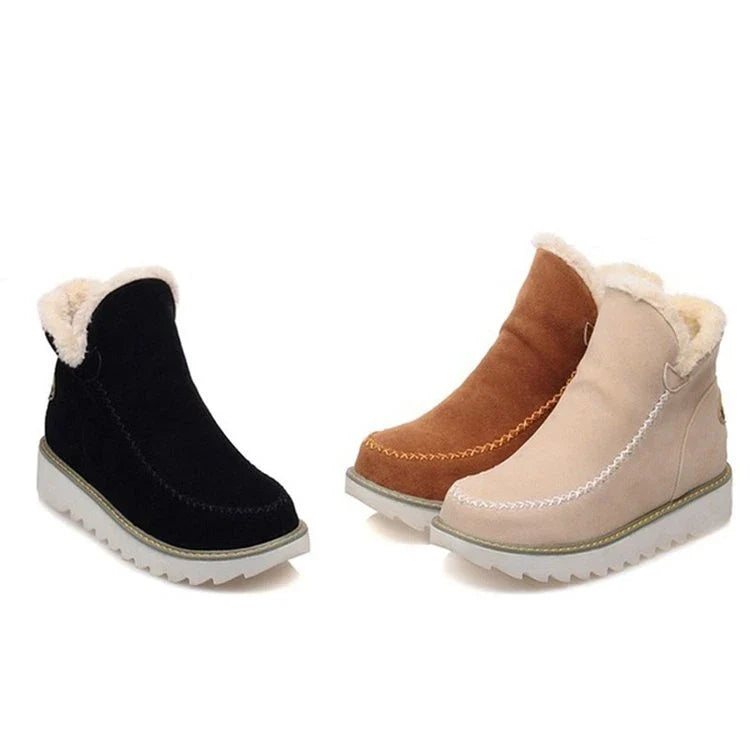 A pair of stylish, non-slip snow boots with a warm artificial wool lining, perfect for British winter weather