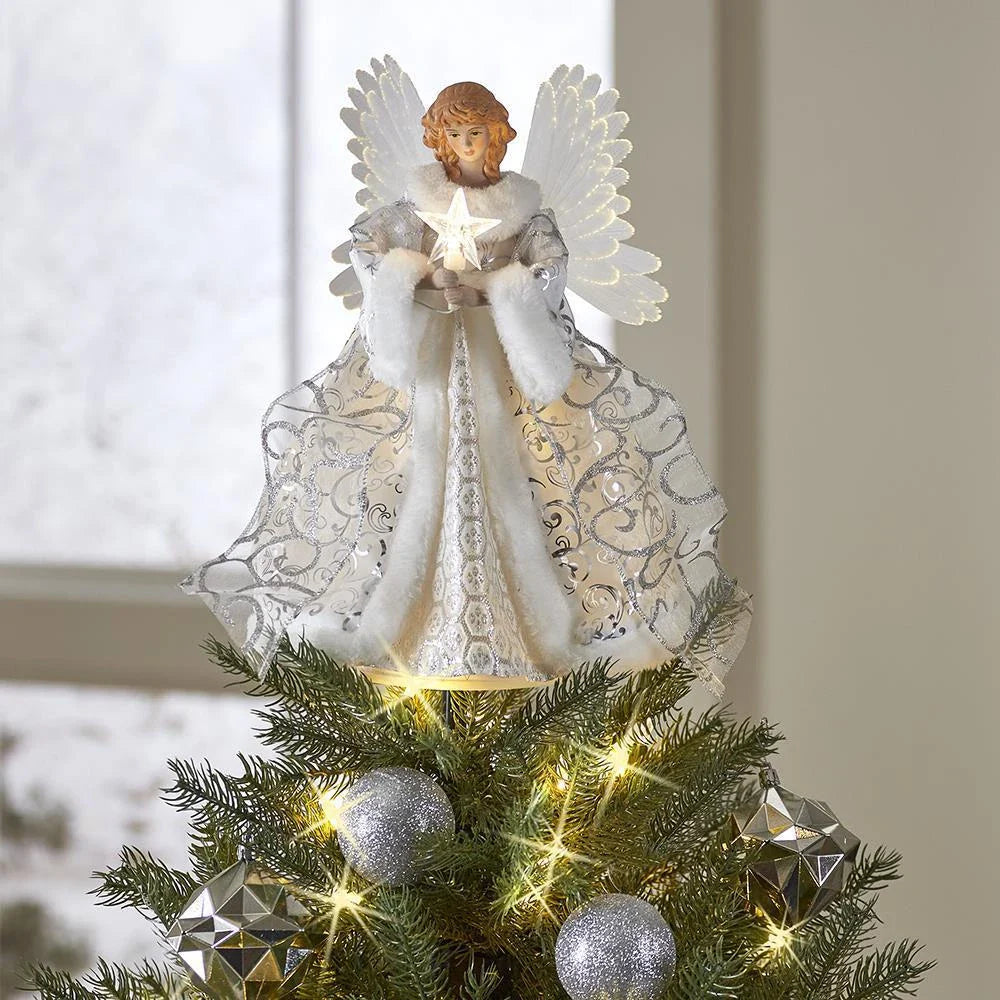 Glowing Angel Christmas Tree Topper with LED Lights - Exquisite Acrylic Decoration for Festive Celebrations