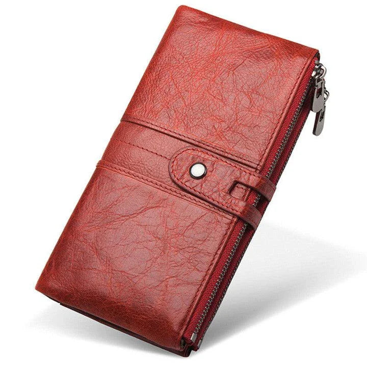 Trendha Premium Cowhide Leather Wallet with Multiple Card Slots and Secure Zipper Compartment