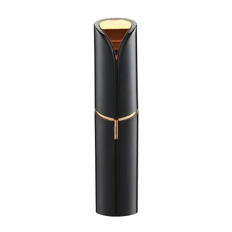 Discreet, lipstick-shaped facial hair remover for women with precision blades and battery-powered operation