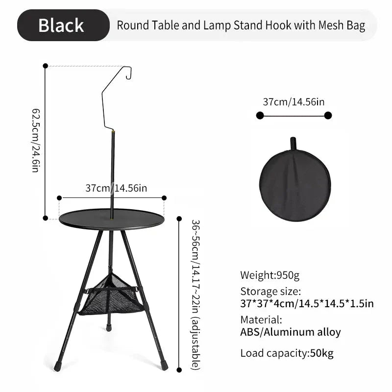 Adjustable Ultralight Portable Camping Round Table with Light Stand - Premium and Durable Outdoor Furniture for Camping, Picnics, and More