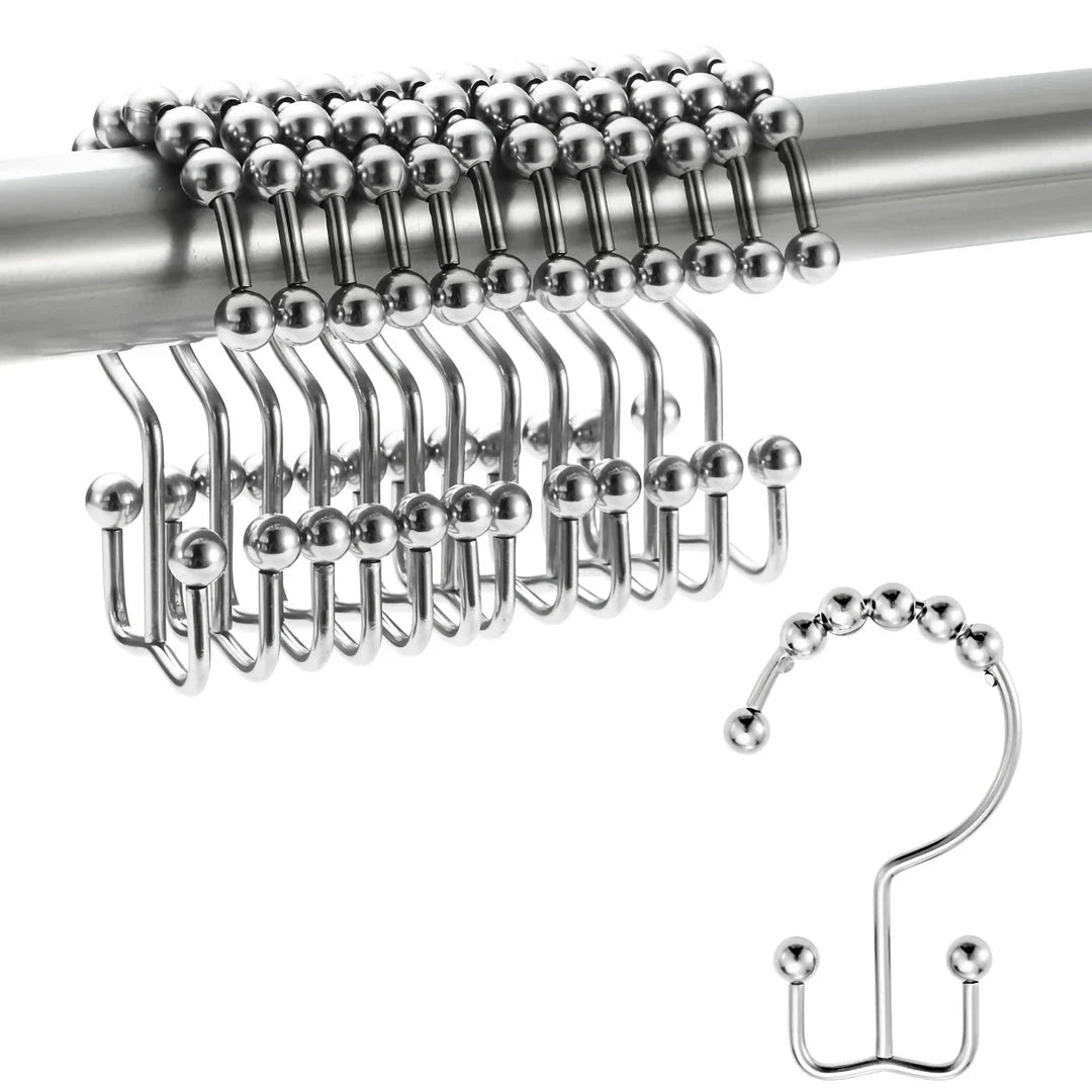 Premium 12-Pack Metal Double Glide Shower Curtain Hooks in Nickel Finish