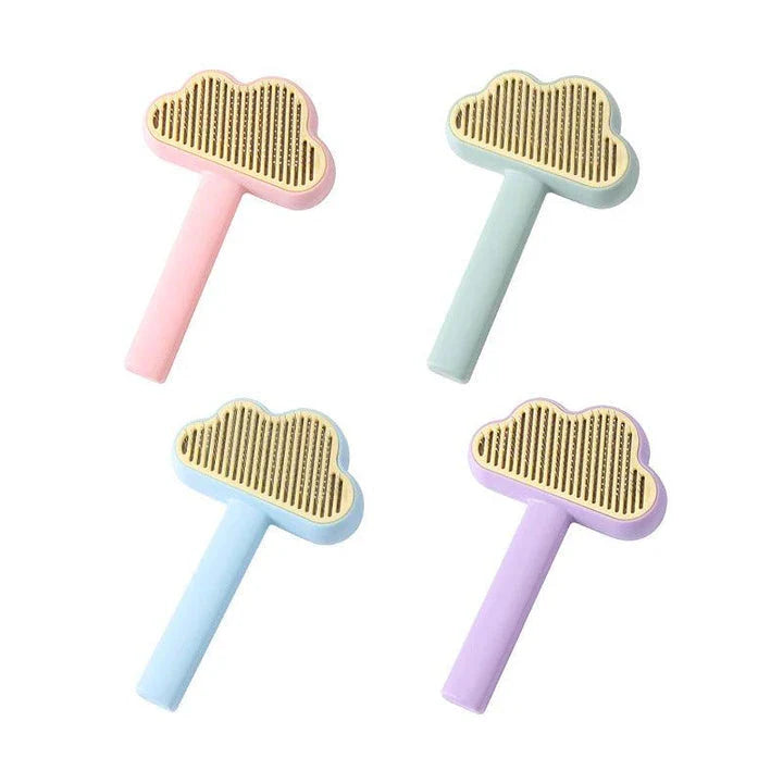 Premium self-cleaning pet comb in various colours, featuring a unique hair removal mechanism for effortless grooming