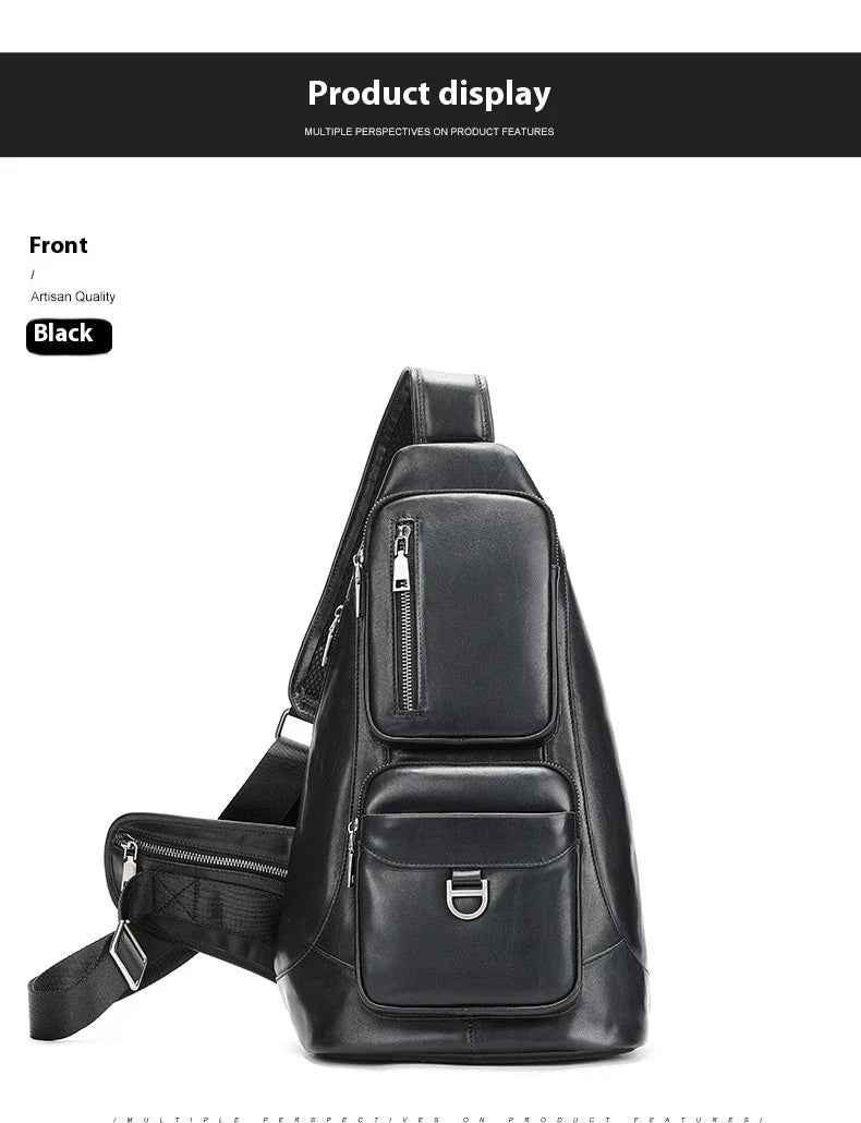 Premium cowhide messenger bag with brushed skeleton-skin design, large capacity, and adjustable shoulder strap