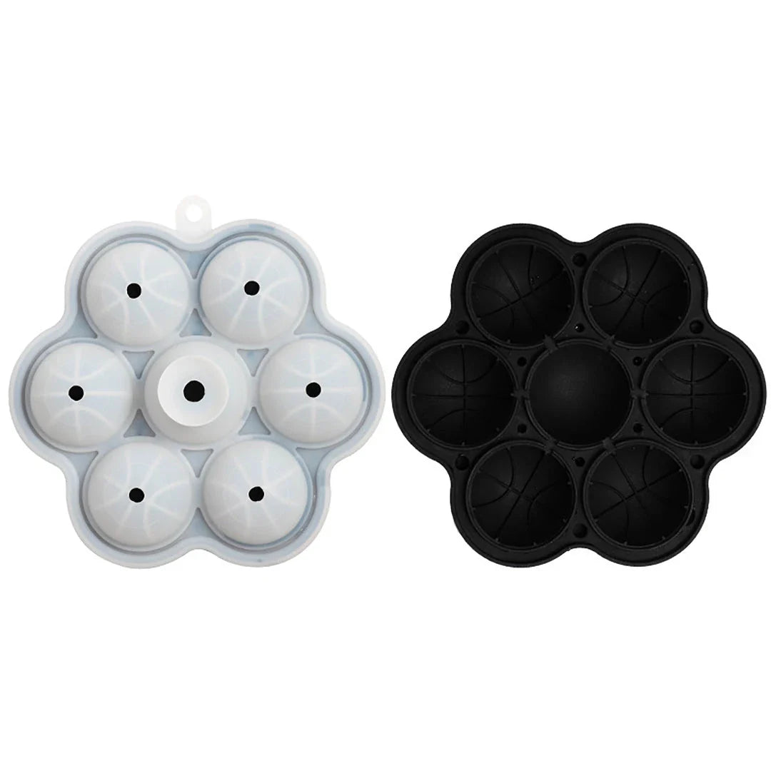 Spherical silicone ice mould with seven holes for creating perfectly round ice spheres to chill drinks