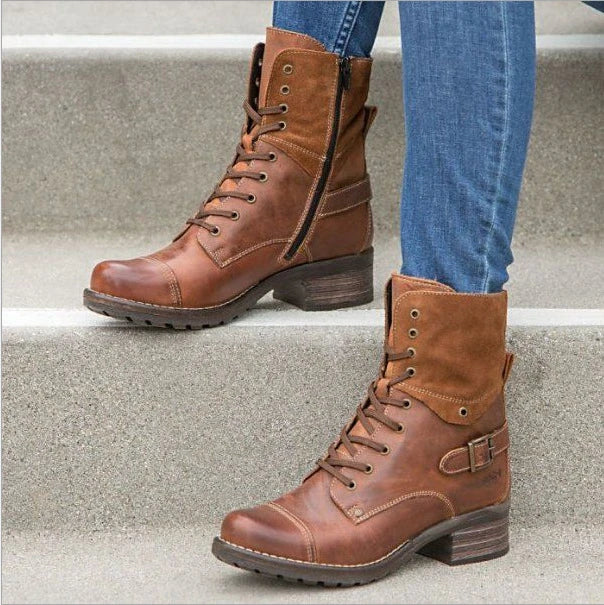 Stylish Martin boots with chic belt buckle accent, made with durable artificial PU upper and rubber sole for comfort and versatility.