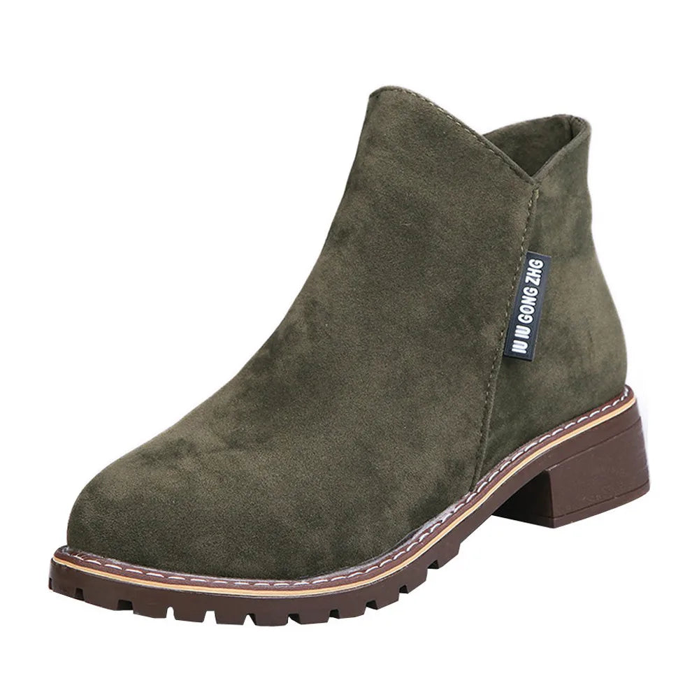 Pair of stylish low-heel frosted Martin boots in black, suitable for a variety of occasions in the UK