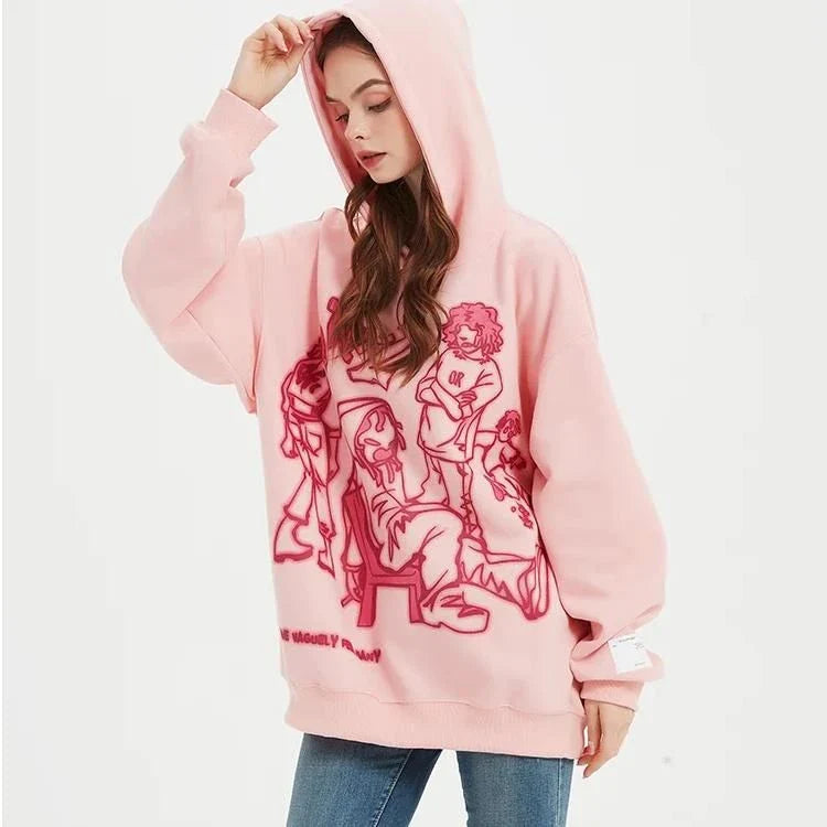 Vibrant Harajuku-inspired anime graphic hoodie with loose, comfortable fit and full-length sleeves