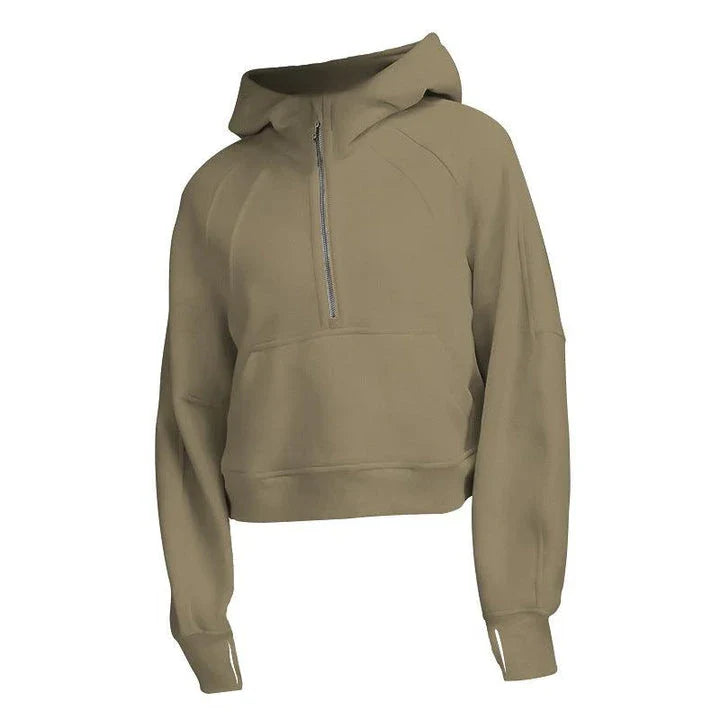 Premium women's sports fleece hoodie with half zip, available in a range of sophisticated colours