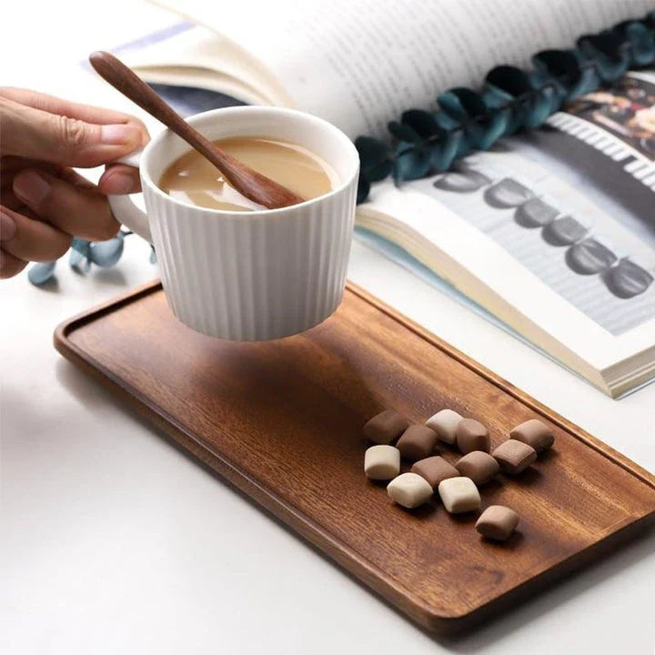 Acacia Wood Serving Tray with Elegant Natural Wood Grain Pattern and Rustic Charm