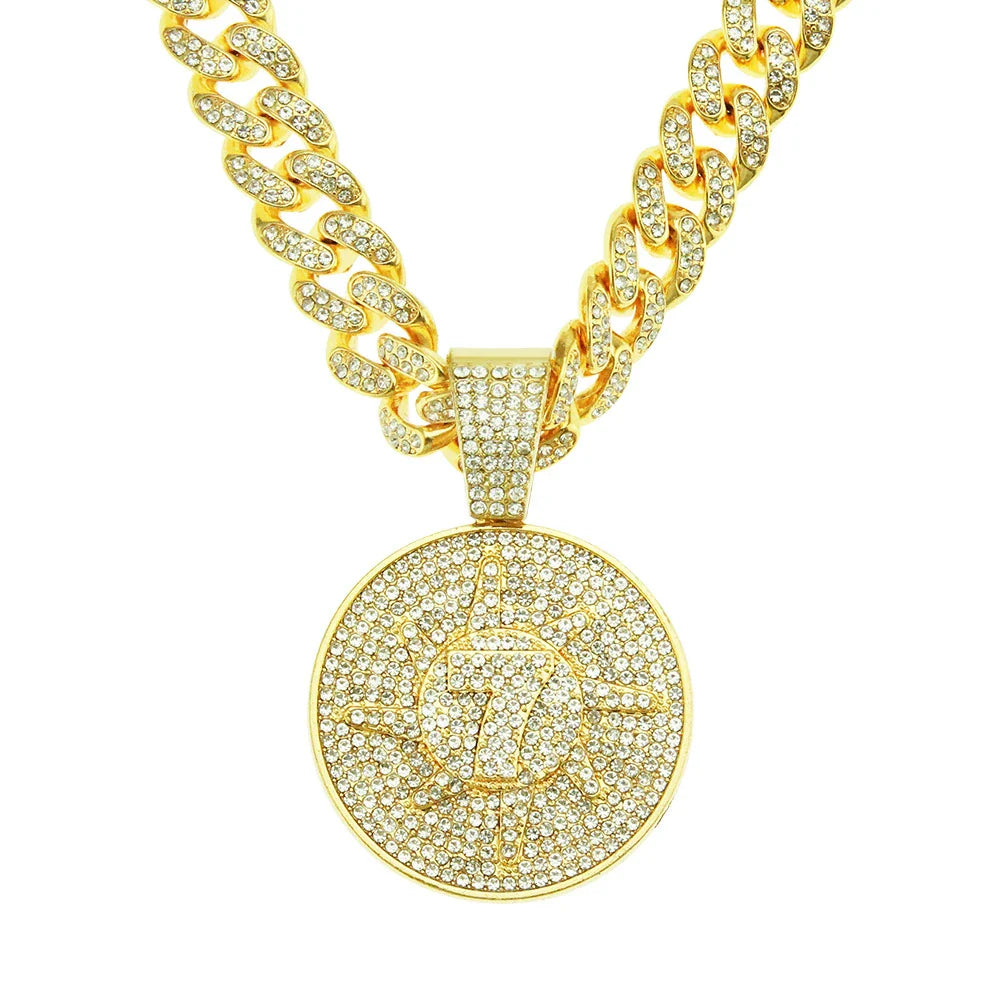 Elegant diamond-encrusted digital round pendant necklace for men, featuring an adjustable chain and premium alloy construction