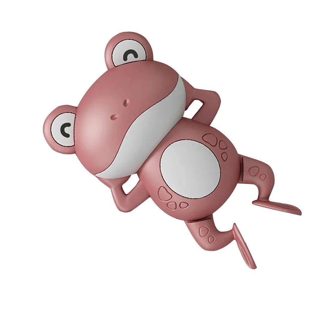 Adorable clockwork-powered frog bath toy with smooth edges for safe, fun playtime in the tub or pool