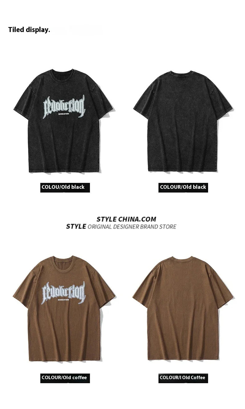 Premium vintage-inspired short-sleeved t-shirt in a distressed black colour, made of soft pure cotton fabric