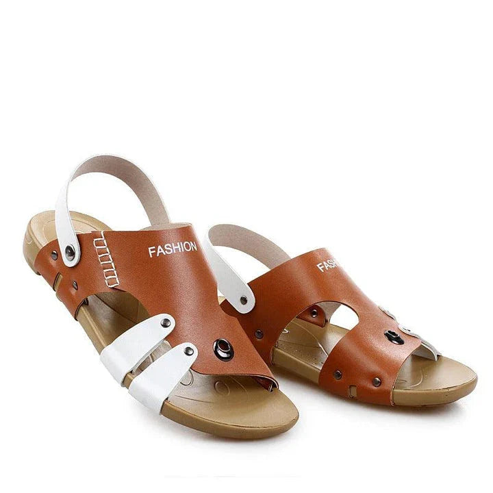 Premium leather men's beach shoes with breathable design and rubber sole for comfort and style
