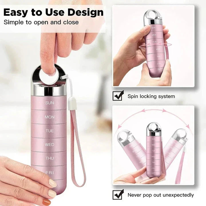 Portable Waterproof Metal Weekly Pill Box Organiser - Durable, Waterproof, and Compact Design