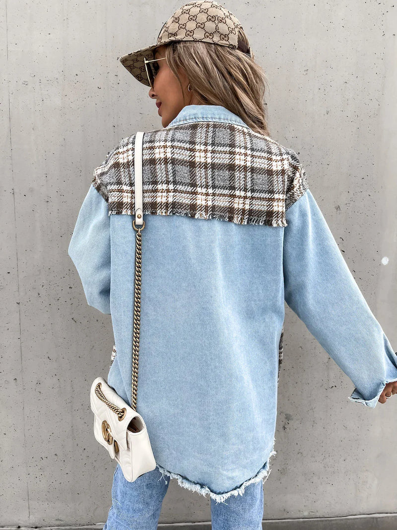 GiftHome UK Classic Denim Plaid Jacket - Relaxed Women's Top